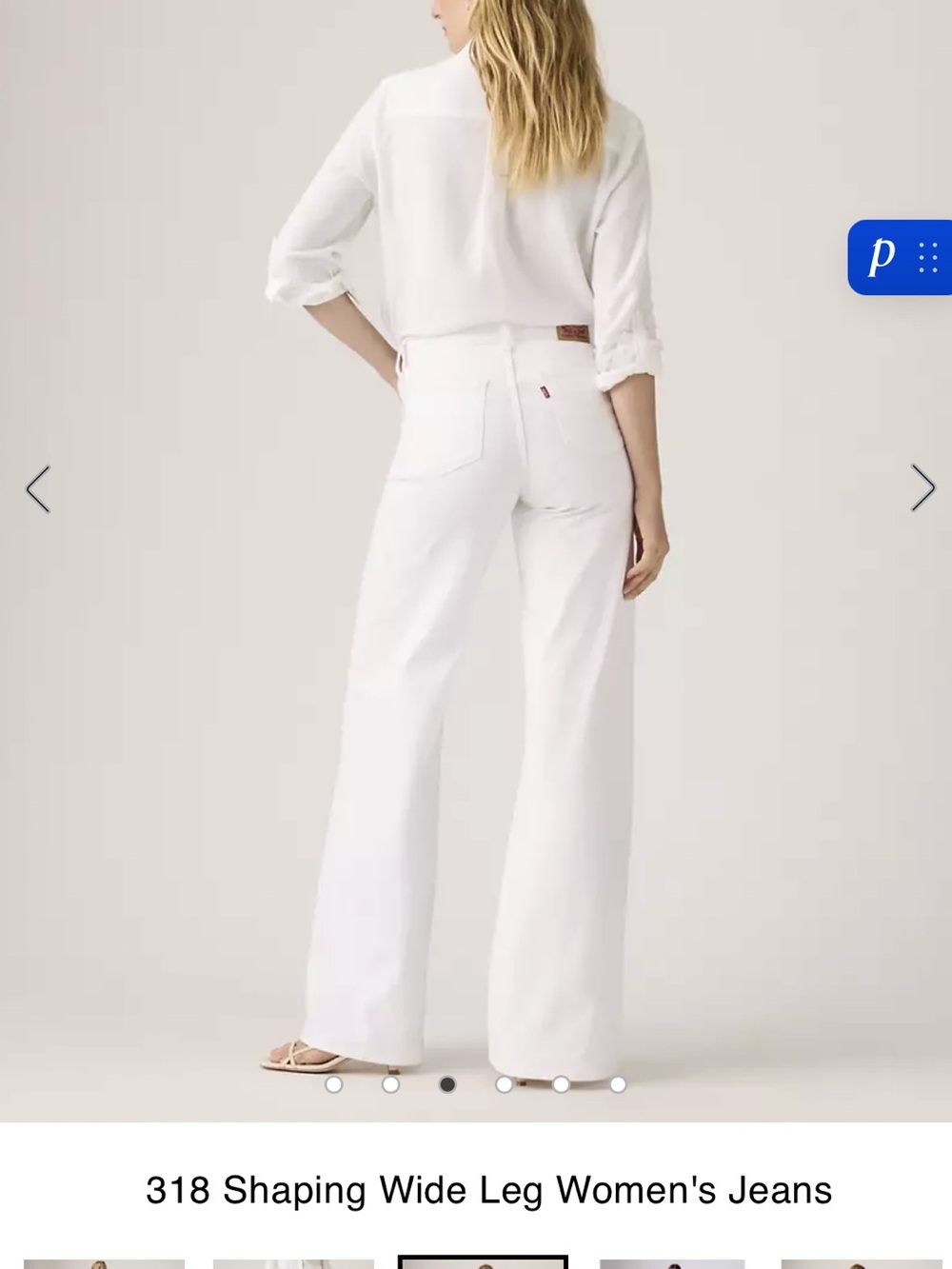 NWT Levi’s Women’s 318 Shaping Wide Leg Jeans Size 27 X 30 Clean White Mid Rise - Picture 3 of 9